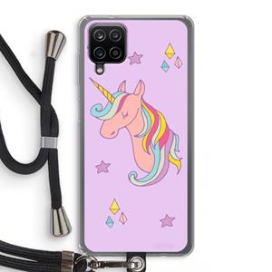 CaseCompany Roze eenhoorn: Samsung Galaxy A12 Transparant Hoesje met koord