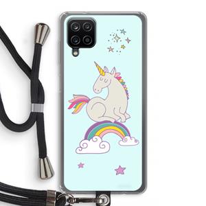 CaseCompany Regenboog eenhoorn: Samsung Galaxy A12 Transparant Hoesje met koord