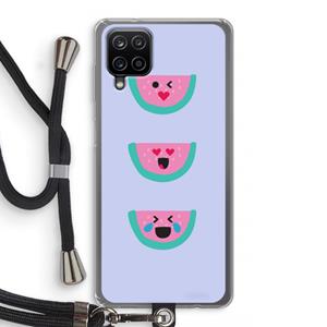 CaseCompany Smiley watermeloen: Samsung Galaxy A12 Transparant Hoesje met koord