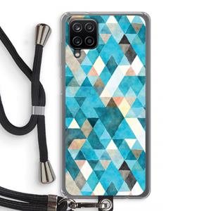 CaseCompany Gekleurde driehoekjes blauw: Samsung Galaxy A12 Transparant Hoesje met koord