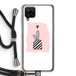 CaseCompany Zwart-wit cactus: Samsung Galaxy A12 Transparant Hoesje met koord