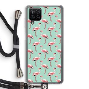 CaseCompany Flamingoprint groen: Samsung Galaxy A12 Transparant Hoesje met koord