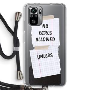 CaseCompany No Girls Allowed Unless: Xiaomi Redmi Note 10S Transparant Hoesje met koord