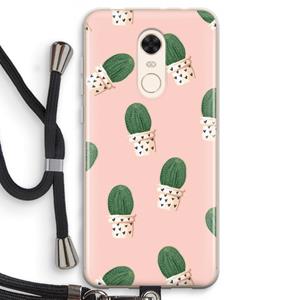 CaseCompany Cactusprint roze: Xiaomi Redmi 5 Transparant Hoesje met koord