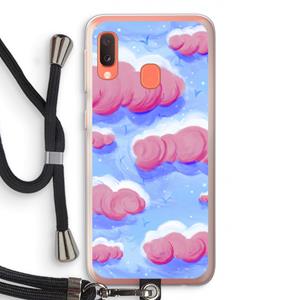 CaseCompany Roze wolken met vogels: Samsung Galaxy A20e Transparant Hoesje met koord
