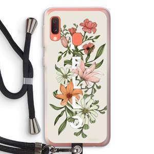 CaseCompany Hello bloemen: Samsung Galaxy A20e Transparant Hoesje met koord