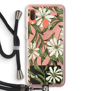 CaseCompany Wit bloemenpatroon: Samsung Galaxy A20e Transparant Hoesje met koord
