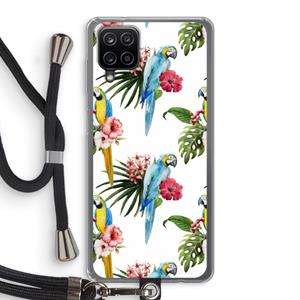 CaseCompany Kleurrijke papegaaien: Samsung Galaxy A12 Transparant Hoesje met koord