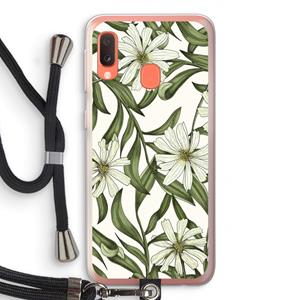 CaseCompany Wit bloemenpatroon: Samsung Galaxy A20e Transparant Hoesje met koord