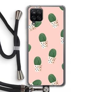 CaseCompany Cactusprint roze: Samsung Galaxy A12 Transparant Hoesje met koord