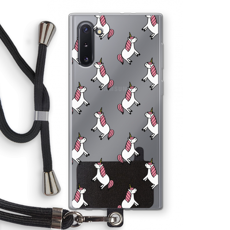 CaseCompany Eenhoorns overal: Samsung Galaxy Note 10 Transparant Hoesje met koord