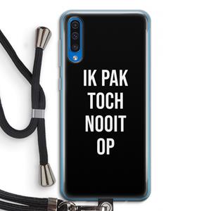 CaseCompany Ik pak nooit op - Zwart: Samsung Galaxy A50 Transparant Hoesje met koord