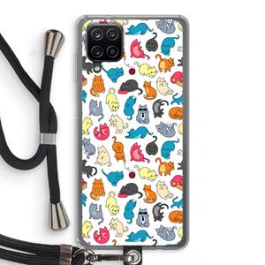 CaseCompany Kleurrijke katten: Samsung Galaxy A12 Transparant Hoesje met koord