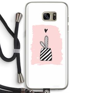 CaseCompany Zwart-wit cactus: Samsung Galaxy S7 Edge Transparant Hoesje met koord