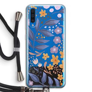 CaseCompany Flowers with blue leaves: Samsung Galaxy A50 Transparant Hoesje met koord