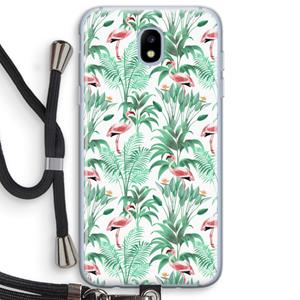 CaseCompany Flamingo bladeren: Samsung Galaxy J5 (2017) Transparant Hoesje met koord