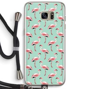 CaseCompany Flamingoprint groen: Samsung Galaxy S7 Edge Transparant Hoesje met koord