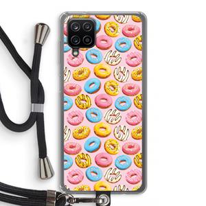CaseCompany Pink donuts: Samsung Galaxy A12 Transparant Hoesje met koord