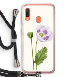CaseCompany Purple poppy: Samsung Galaxy A20e Transparant Hoesje met koord