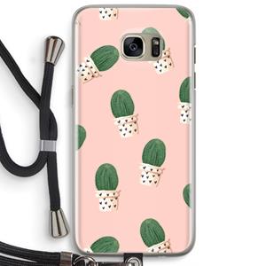 CaseCompany Cactusprint roze: Samsung Galaxy S7 Edge Transparant Hoesje met koord