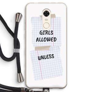 CaseCompany No Girls Allowed Unless: Xiaomi Redmi 5 Transparant Hoesje met koord