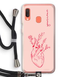 CaseCompany Blooming Heart: Samsung Galaxy A20e Transparant Hoesje met koord