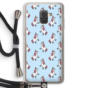 CaseCompany Eenhoorns overal: Samsung Galaxy A8 (2018) Transparant Hoesje met koord