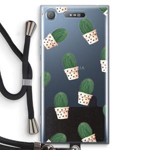 CaseCompany Cactusprint roze: Sony Xperia XZ1 Transparant Hoesje met koord