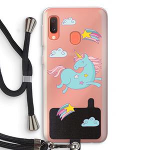 CaseCompany Vliegende eenhoorn: Samsung Galaxy A20e Transparant Hoesje met koord
