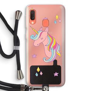 CaseCompany Roze eenhoorn: Samsung Galaxy A20e Transparant Hoesje met koord