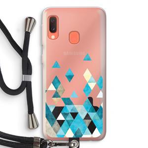 CaseCompany Gekleurde driehoekjes blauw: Samsung Galaxy A20e Transparant Hoesje met koord
