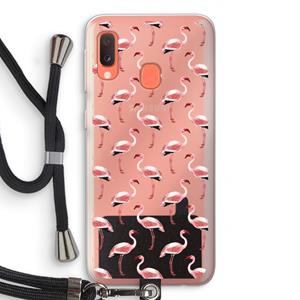 CaseCompany Flamingoprint groen: Samsung Galaxy A20e Transparant Hoesje met koord