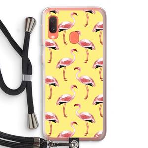 CaseCompany Flamingo's geel: Samsung Galaxy A20e Transparant Hoesje met koord