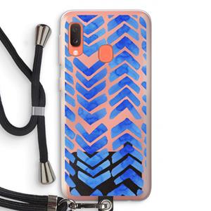 CaseCompany Blauwe pijlen: Samsung Galaxy A20e Transparant Hoesje met koord