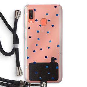 CaseCompany Blauwe stippen: Samsung Galaxy A20e Transparant Hoesje met koord