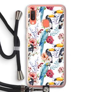 CaseCompany Bloemen tukan: Samsung Galaxy A20e Transparant Hoesje met koord