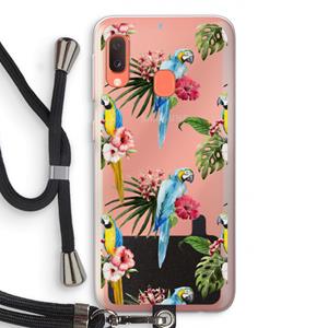 CaseCompany Kleurrijke papegaaien: Samsung Galaxy A20e Transparant Hoesje met koord