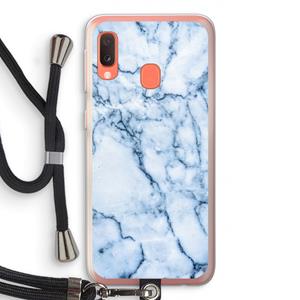 CaseCompany Blauw marmer: Samsung Galaxy A20e Transparant Hoesje met koord