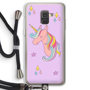 CaseCompany Roze eenhoorn: Samsung Galaxy A8 (2018) Transparant Hoesje met koord