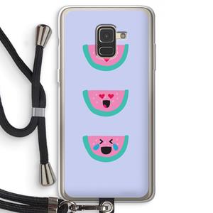 CaseCompany Smiley watermeloen: Samsung Galaxy A8 (2018) Transparant Hoesje met koord
