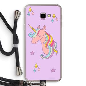 CaseCompany Roze eenhoorn: Samsung Galaxy J4 Plus Transparant Hoesje met koord
