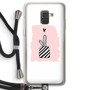CaseCompany Zwart-wit cactus: Samsung Galaxy A8 (2018) Transparant Hoesje met koord