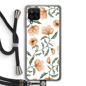 CaseCompany Peachy flowers: Samsung Galaxy A12 Transparant Hoesje met koord
