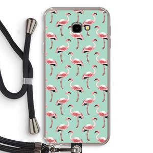 CaseCompany Flamingoprint groen: Samsung Galaxy J4 Plus Transparant Hoesje met koord