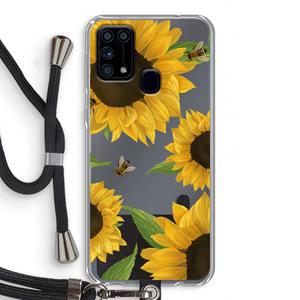 CaseCompany Sunflower and bees: Samsung Galaxy M31 Transparant Hoesje met koord