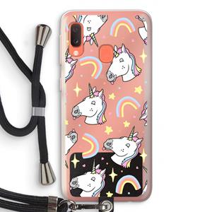 CaseCompany Rainbow Unicorn: Samsung Galaxy A20e Transparant Hoesje met koord