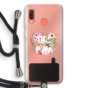 CaseCompany GRL PWR Flower: Samsung Galaxy A20e Transparant Hoesje met koord