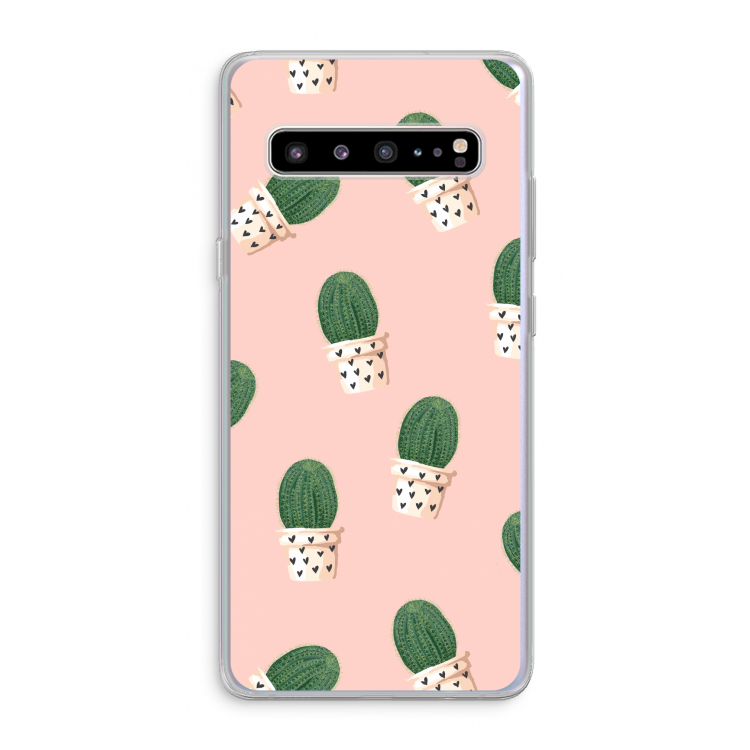 CaseCompany Cactusprint roze: Samsung Galaxy S10 5G Transparant Hoesje