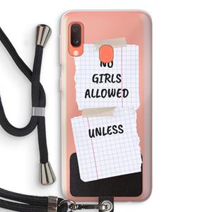 CaseCompany No Girls Allowed Unless: Samsung Galaxy A20e Transparant Hoesje met koord