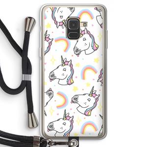 CaseCompany Rainbow Unicorn: Samsung Galaxy A8 (2018) Transparant Hoesje met koord